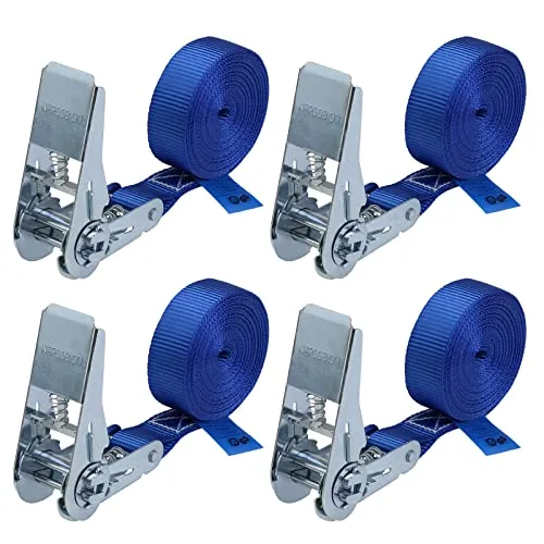 Spanngurt mit Ratsche Zurrgurt 4er Set Ratschengurt DIN EN 12195-2 blau 4 m oder 6 m, 25 mm breit