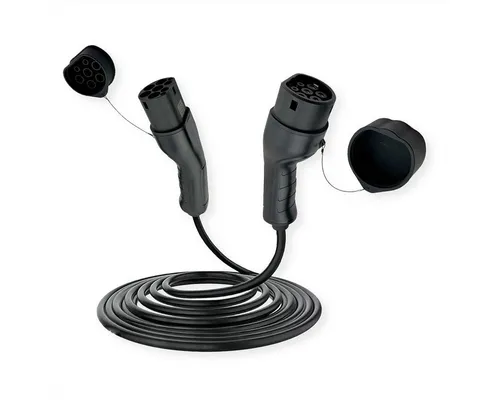 ROLINE E-Auto Ladekabel Typ2 - 3m, 32A, 7,4kW - Wallboxen: 1-phasiges Typ2 Ladekabel für schnelles Laden von Elektro- und Hybridautos mit 7,4 kW. Ergonomischer Stecker, IP65 Schutz und ideal für öffentliche Ladestationen.