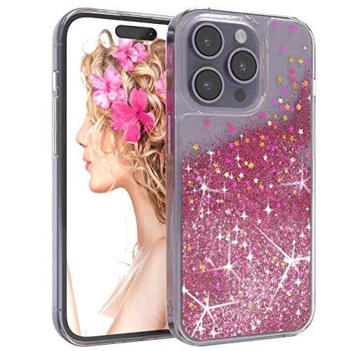 EAZY CASE Hülle kompatibel mit iPhone 14 Pro Schutzhülle mit Flüssig-Glitzer, Handyhülle, Schutzhülle, Back Cover mit Glitter Flüssigkeit, TPU/Silikon, Transparent/Durchsichtig, Pink