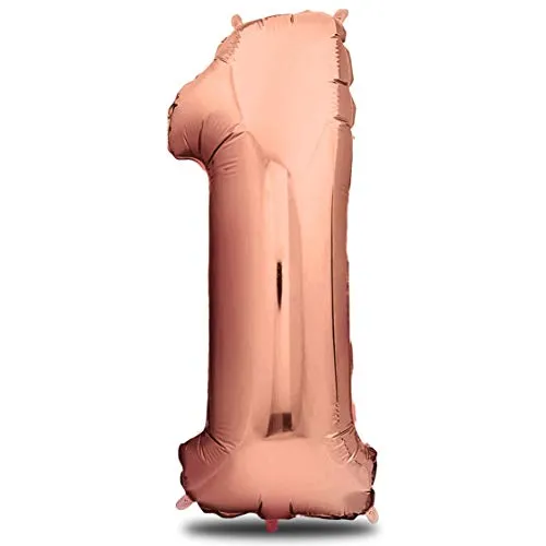 envami® Folienballon Zahl - Geburtstagsdeko Rosegold 100cm - Deko zum Geburtstag - Luftballon Zahlen Dekoration - Happy Birthday - Geburtstagsdeko Mädchen Rosegold - Fliegt mit Helium (Zahl 1)