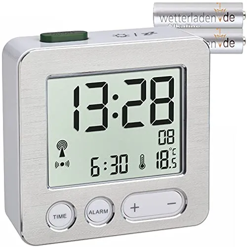 TFA Dostmann 60.2545 Digitaler Funk-Wecker, Silber mit Aluminiumfront