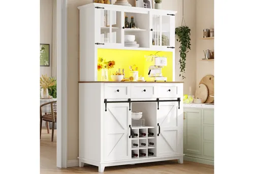 Odikalo Küchenbuffet Hochschrank mit Weinregal Schwarz/Weiß - Küchenschrank (105×38.4×180cm) im modernen Design, mit verstellbaren Ablagen und sicherer Anti-Kipp-Vorrichtung. Ideal für Wein, Bücher oder Deko – perfekt für stilvolle Küchen!