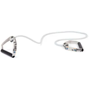 THERABAND Fitnessband Tubing, super stark, 1,4 m x 0,9 cm, bis 4,6 kg Widerstand, silber, Expander aus Latex, mit Griffen