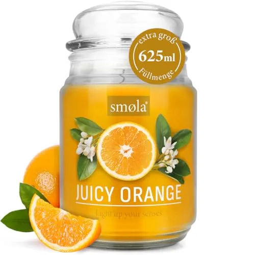 smøla Große Duftkerze im Glas I Juicy Orange 625ml - Kerze Orangenduft I bis zu 140 Stunden Brenndauer I vegane Sojawachs-Kerze I perfekte Geschenkidee