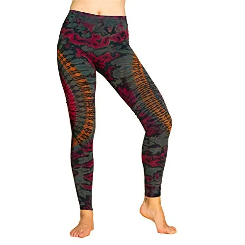 PANASIAM Legging Batik3 TD18 redgrey, S - Leggings für Damen, handgefertigt in Thailand mit einzigartigem Dschungel-Muster. Hochwertige Viskose sorgt für atmungsaktiven Tragekomfort – ideal für Yoga und Freizeit.