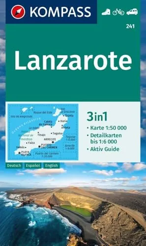 KOMPASS Wanderkarte 241 Lanzarote 1:50.000: 3in1 Wanderkarte mit Aktiv Guide und Detailkarten. Fahrradfahren. Autokarte.