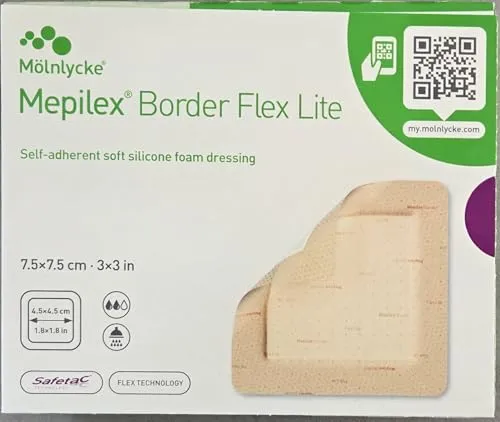 Mölnlycke, Mepilex Border Flex Lite 7,5x7,5 cm, Selbsthaftender weicher Silikonschaumverband