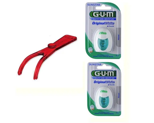 GUM Zahnseide GUM Flossmate Zahnseidehalter + 2x GUM Original White Zahnseide a 30 m, (0-St)
