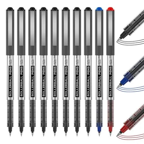 Shuttle Art Tintenroller Stifte, 10 stück Gel kugelschreiber(8 schwarz, 1 blau, 1 rot), 0,5mm feine Spitze, schnelltrocknend, flüssige Tinte, Gelschreiber für Schreiben, Tagebuch, Notizen geeignet