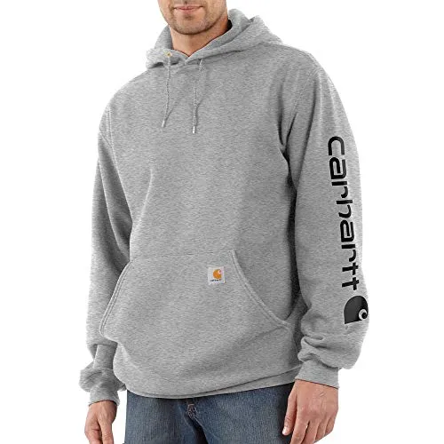 Carhartt Logo Kapuzenpullover - Hellgrau/Schwarz - XL - Herren-Sweatshirt aus mittelschwerer Baumwollmischung, ideal für kalte Tage. Bietet Komfort und Bewegungsfreiheit mit verstellbarer Kapuze und praktischen Handwärmetaschen.