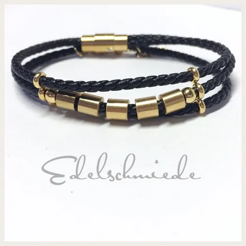 Mehrreihiges geflochtenes Textilarmband schwarz mit vergoldeter Edelstahlschließe (M)