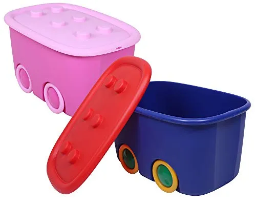 Ondis24 Funny Box Set, Spielzeugbox für Kinder - Truhen & Kisten für Kinder, praktische und stapelbare Aufbewahrungsboxen mit leicht zu öffnendem Deckel und großen Rädern, ideal für Kinderspielzeug.