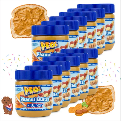 PEO's Peanut Butter 12 x 350g Erdnussbutter Crunchy aus gerösteten Erdnusskernen