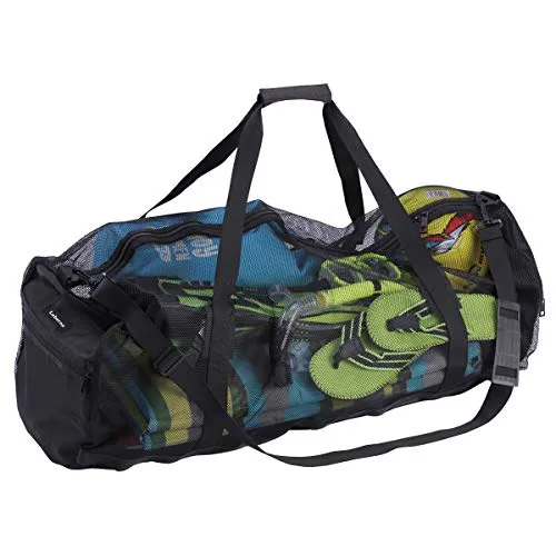 Leberna Extra große Tauchtasche aus Netzstoff, 94 x 38 x 38 cm, für Tauchen, Schnorcheln, Reisen, Strand, Sport, mit Tasche, Schwarz, L, langlebig