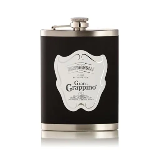 Edelstahl Flachmann gefüllt mit Gran Grappino bianco Grappa │ von Bertagnolli │ die Innovation │Flachmann 0,20 Liter