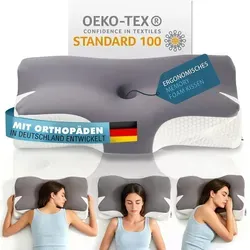 Ergonomisches Nackenkissen aus Memory Foam - Dunkelgrau - Das ergonomische Nackenkissen aus Memory Foam bietet individuellen Komfort für erholsame Nächte. Ideal für alle Schlafpositionen mit atmungsaktivem, abnehmbarem Bezug für höchsten Schlafkomfort.