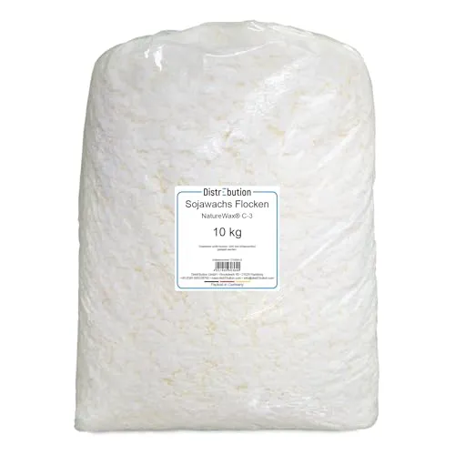Sojawachs Flocken 10 kg NatureWax® C-3 - Hochwertiges Kerzenwachs für DIY-Kerzen - Kerzenwachs für die eigene Herstellung, 100% biologisch abbaubar, ökologisch & vegan. Ideal für Teelichter und Glasbehälter, mit einem Schmelzpunkt von 51-54°C.