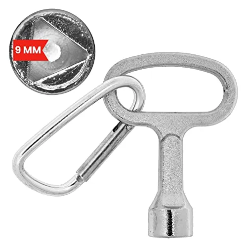 Dreikantschlüssel mit 9 x 9 x 9 mm, 1 Pack, mit Karabiner, Dreieck Schlüssel für Gas-, Wasser-, Stromzähler, Sicherungskasten, Heizkörper Ventilschlüssel, Multifunktionsschlüssel für Schlüsselbund