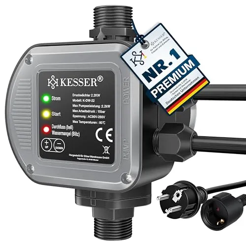 KESSER Druckwächter Druckschalter 15bar für Hauswasserwerk & Gartenbewässerung - Dieser Druckschalter von KESSER gewährleistet konstanten Wasserdruck für effiziente Gartenbewässerung. Mit automatischer Pumpensteuerung für zuverlässigen Betrieb und Trockenlaufschutz.