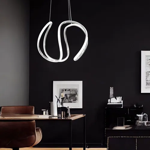 Moderne dimmbare LED Hängeleuchte geschwungen - Hängeleuchte aus Metall in grau und weiß, dimmbar in 3 Stufen, ideal für stilvolle Wohnräume. Inklusive energiesparendem 23W LED Leuchtmittel mit 1840 Lumen warmweißem Licht.