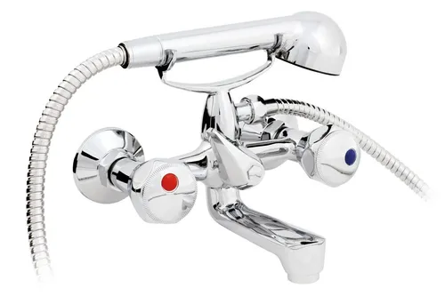 Wannenmischer Wannenarmatur Wannenbatterie - Badewannenarmaturen mit hochwertigem Zweigriffmischer und 1500 mm Brauseschlauch für flexiblen Einsatz und elegantes Design in Chrom.