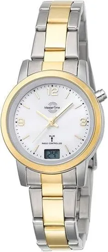 MASTER TIME Funk Basic Series Damenuhr MTLA-10305-12M - Elegante 34mm Quarzuhr für Damen mit analog-digitaler Anzeige, Wasserdichtigkeit bis 3ATM und ewigen Kalender – perfekt für jeden Anlass.