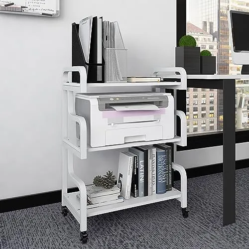PUNCIA Druckerständer mit Rollen – Hochwertiges Holz & Metall - Stabiler Druckerwagen mit 3 Ebenen, ideal für Drucker und Bürobedarf. Mit schwenkbaren Rollen für flexible Nutzung und Anti-Rutsch-Füßen für sicheren Stand. Perfekt für Büro, Küche oder Werkstatt.