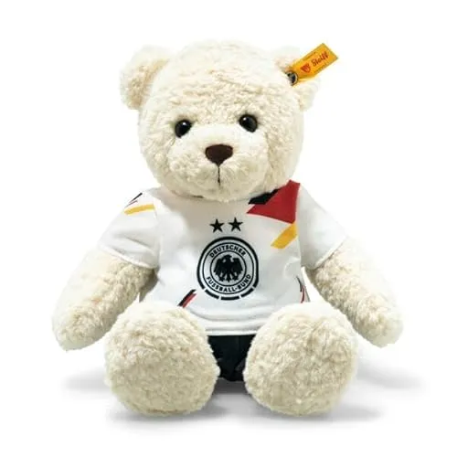 Steiff Kuscheltier Mila Teddybär DFB-Edition - Stofftier & Teddybär, 30 cm großer Teddybär mit Fußballtrikot – der perfekte Spielkamerad für kleine Fußballfans, waschbar und in Handarbeit gefertigt.