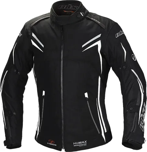 Büse Mugello Damen Textiljacke - Schwarz/Weiß, Größe 38 - Motorradjacke, wasser- und winddicht mit HUMAX® Klimamembrane, bietet optimalen Komfort und Sicherheit durch entnehmbare Protektoren und Belüftungssystem.