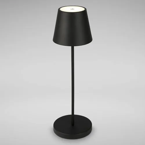 B.K.Licht - dimmbare Tischlampe kabellos, LED Nachttischlampe mit Touch als Balkon Deko, Outdoor, Schlafzimmer, Wohnzimmer, Camping, Garten, USB-C, Für Innen und Aussen, Schwarz, 38 x 12 cm (HxD)