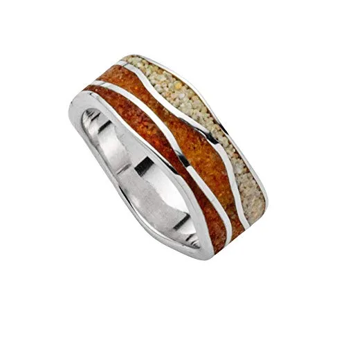 DUR Schmuck Ring Strandwellen Bernsteinsand, Strandsand, Silber 925/- rhodiniert (R5407), 60 (19.1)