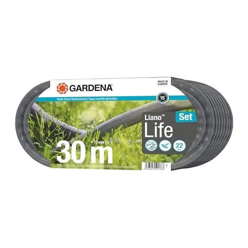 Gardena Liano Life Textilschlauch 1/2 Zoll - 30m, hochflexibel, wetterbeständig und knickfrei für komfortable Bewässerung im Garten
