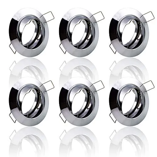 6x SET Einbaustrahler + GU10 für 230V chrom Schwenkbar rund Einbau Spots Decken Strahler Leuchte Spots Deckenleuchte Lampe Einbauleuchte Einbaurahmen 104S-TP CH