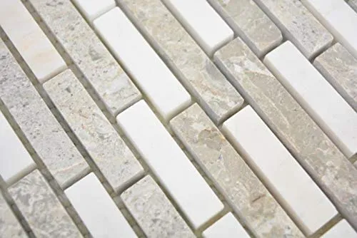 Handmuster Marmor Mosaik Verbund Stein grau weiss Mosaikfliese Wand Fliesenspiegel Küche Bad MOS87-0201_m
