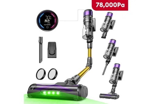 Ultenic Akku-Stielstaubsauger Akkustaubsauger,78000PA/650 W/Zero-Tangle-Bodenbürste, 650,00 W, beutellos, Anti-Tangle Bodenbürste für Hartböden Teppiche Tierhaare
