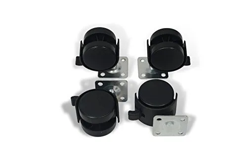 GTV 4 Stück Möbelrollen mit Bremse, 40mm, Kunststoff, Lenkrollen, 18kg Tragelast, Plattenmontage, 4X KUNSTSTOFF LENKROLLEN MIT BREMSE