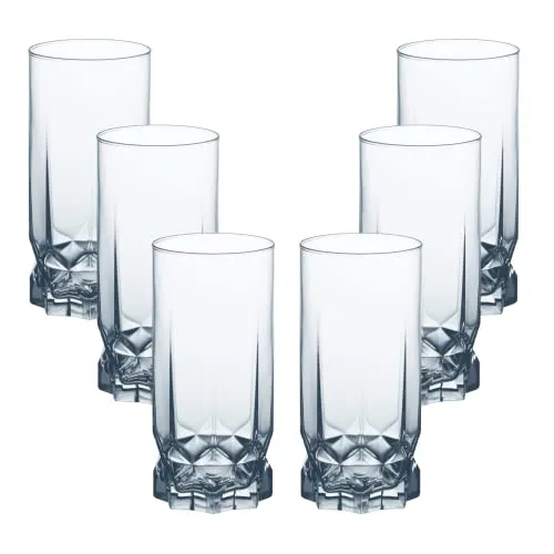 AMBITION Hoche Gläser 6 Stück Diamond 6,5 x 6,5 x 14 cm 325 ml Gläser-Set Wassergläser Trinkgläser Longdrinkgläser elegant transparent Spülmaschine Mikrowelle
