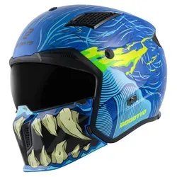 Bogotto Radic Bestia 22.06 Helm, schwarz-blau-gelb, Größe L - Klassischer Motorradhelm mit klarem Visier, UV-resistent und in zwei Schalengrößen erhältlich. Ideal für sicheres Fahren und optimalen Tragekomfort.