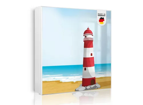 Banjado Großer Schlüsselkasten Glas 30x30cm – Weiß mit Leuchtturm-Motiv