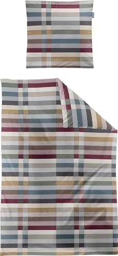 Irisette Bettwäsche Mako-Satin grau-Natur-Bordeaux 135x200 cm - Bettwäsche-Set im eleganten Streifen Design, mit Marken-Reißverschluss, bügelleicht und aus 100% Baumwolle für hohen Schlafkomfort.