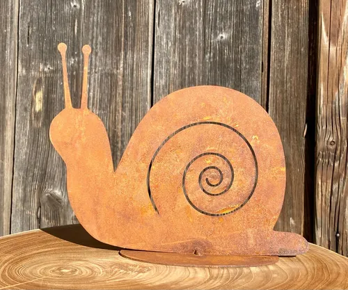Edelrost Schnecke Sally 20 x 15 cm auf Bodenplatte Figur Gartendekoration