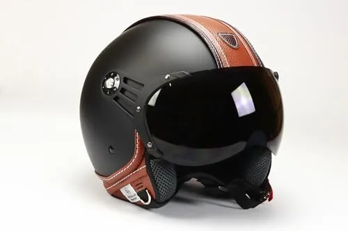 BNO 0P01-PL26 Jethelm Matt mit Kunstleder - Motorradhelm in S-XL, super leicht mit nur 1020g, bietet besten Schutz und zusätzlich ein getöntes Visier für optimalen Fahrkomfort.