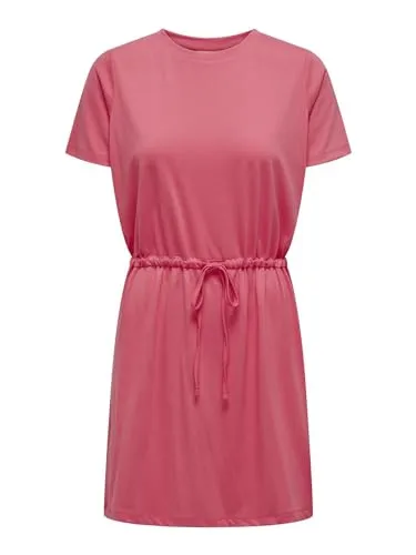JdY Damen Locker Leichtes Sommer Kleid mit Bindeband Kurzarm Stoff Shirtkleid, Farben:Rot, Größe:S