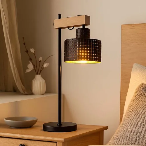 Tischlampe Tischleuchte Leselampe höhenverstellbar Holzoptik schwarz gold H 55cm