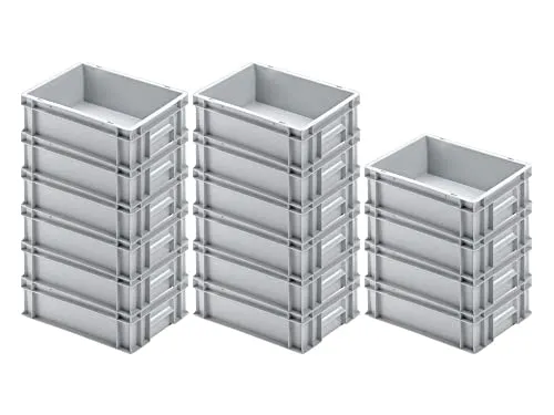 SuperSparSet 16x Eurobehälter mit geschlossenem Griff - Transportboxen - Robuste Euroboxen mit extra dicker Wandung, stapelbar und temperaturresistent von -20 bis +80°C, ideal für Ordnung und Geld sparen.