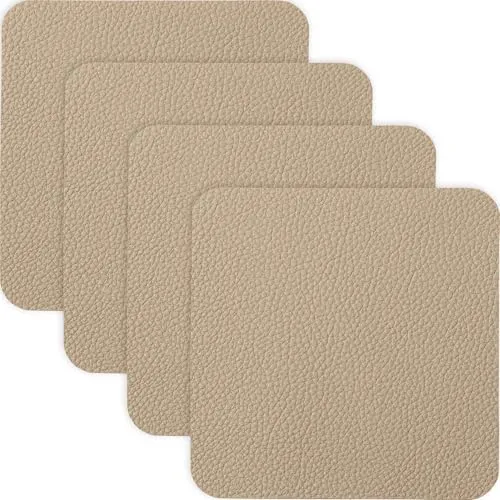 Erwin Müller Untersetzer, Glasuntersetzer Lagoa im 4er-Pack in Lederoptik beige Größe 10x10 - Schutz vor Flecken und Kratzern