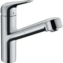 Hansgrohe 100 Focus M42 Spültischmischer - Armaturen mit herausziehbarem Auslauf für flexibles Spülen und eine elegante Chrom-Oberfläche, perfekt für moderne Küchen.