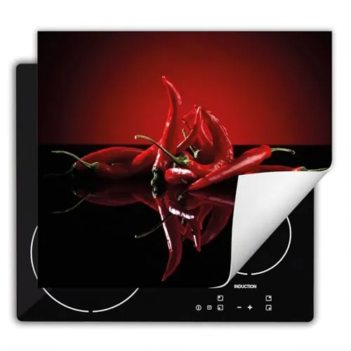 DarHaus Herdabdeckplatte Einteilig Küche Herdabdeckung Ceranfeld Herdabdeckplatten Anti Rutsch Matte Aufrollbar 60x52 cm, rot - Chilli