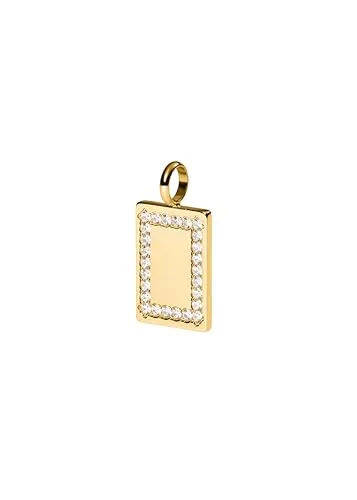 Purelei® Glimmer Charm mit Gravurfläche – Rechteckiger Charm mit Zirkonia-Rahmen aus Edelstahl, vergoldet oder rosévergoldet – personalisierbar – 15 x 22 mm - wasserfest (Gold)