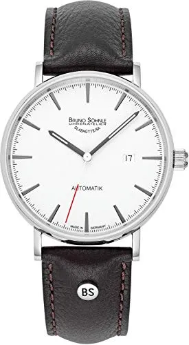 Bruno Söhnle München Automatik Herren-Armbanduhr 17-12218-241 - Elegante Automatik-Armbanduhr mit hochwertigem Atelierkaliber BS175, robustem Edelstahlgehäuse und edlem Lederarmband. Perfekt für stilbewusste Herren in jeder Situation! Mit 5 bar Wasserdichtigkeit und Saphirglas für besondere Langlebigkeit.